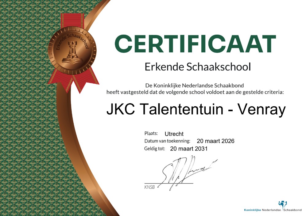 Bronze schoolschaak certificaat KNSB